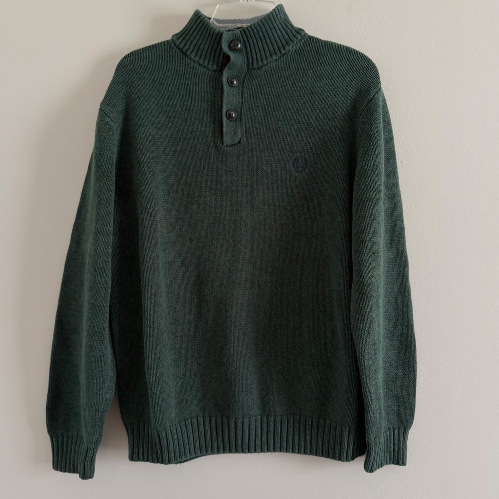 Vintage Chaps Mens Large Green Mock Neck Pullover Sweater Elbow Patches